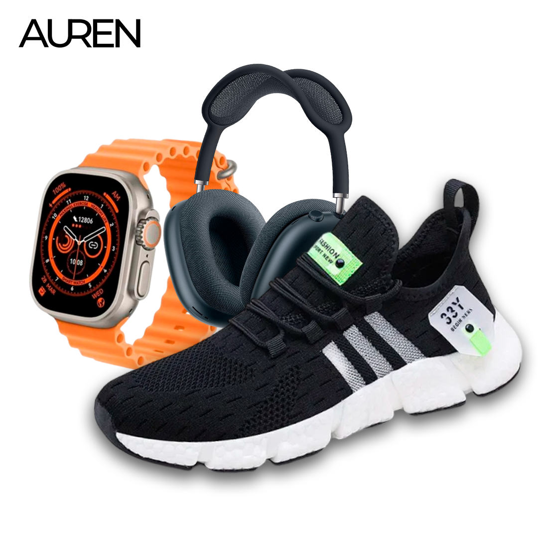 Combo em Oferta 3x1 Tênis NewFit + Auren S9 Max + AurenPods Max